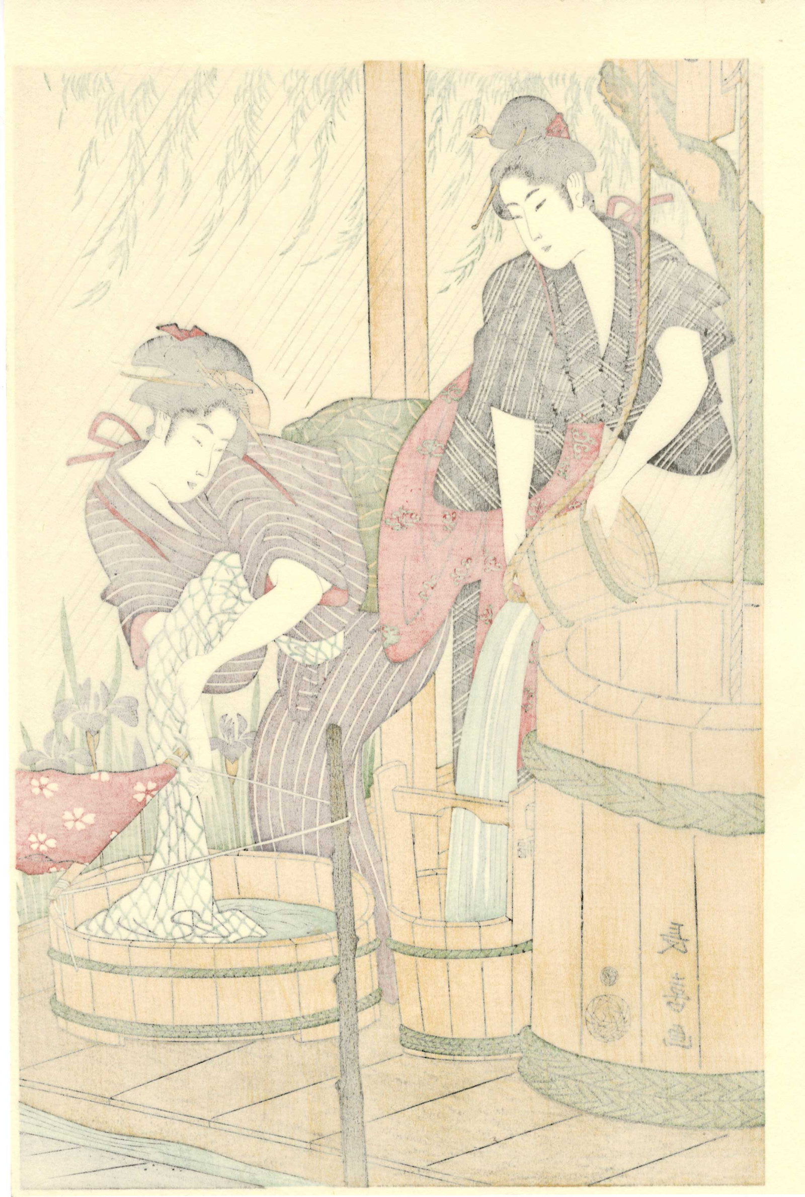 Choki Eishosai: Taking In Laundry Woodblock - 2