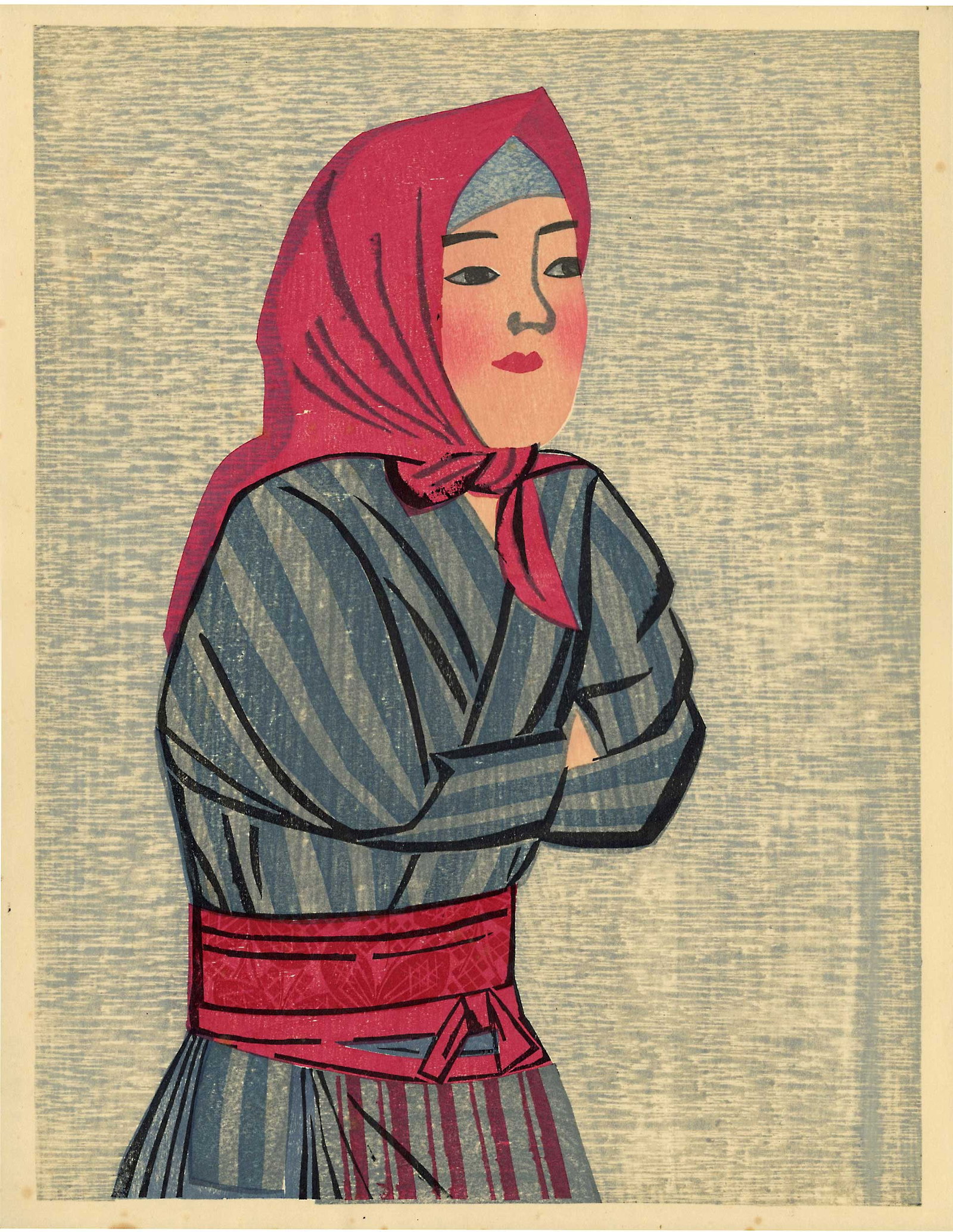Senpan Maekawa: Farm Woman 1961 Woodblock NR (1 of 2)