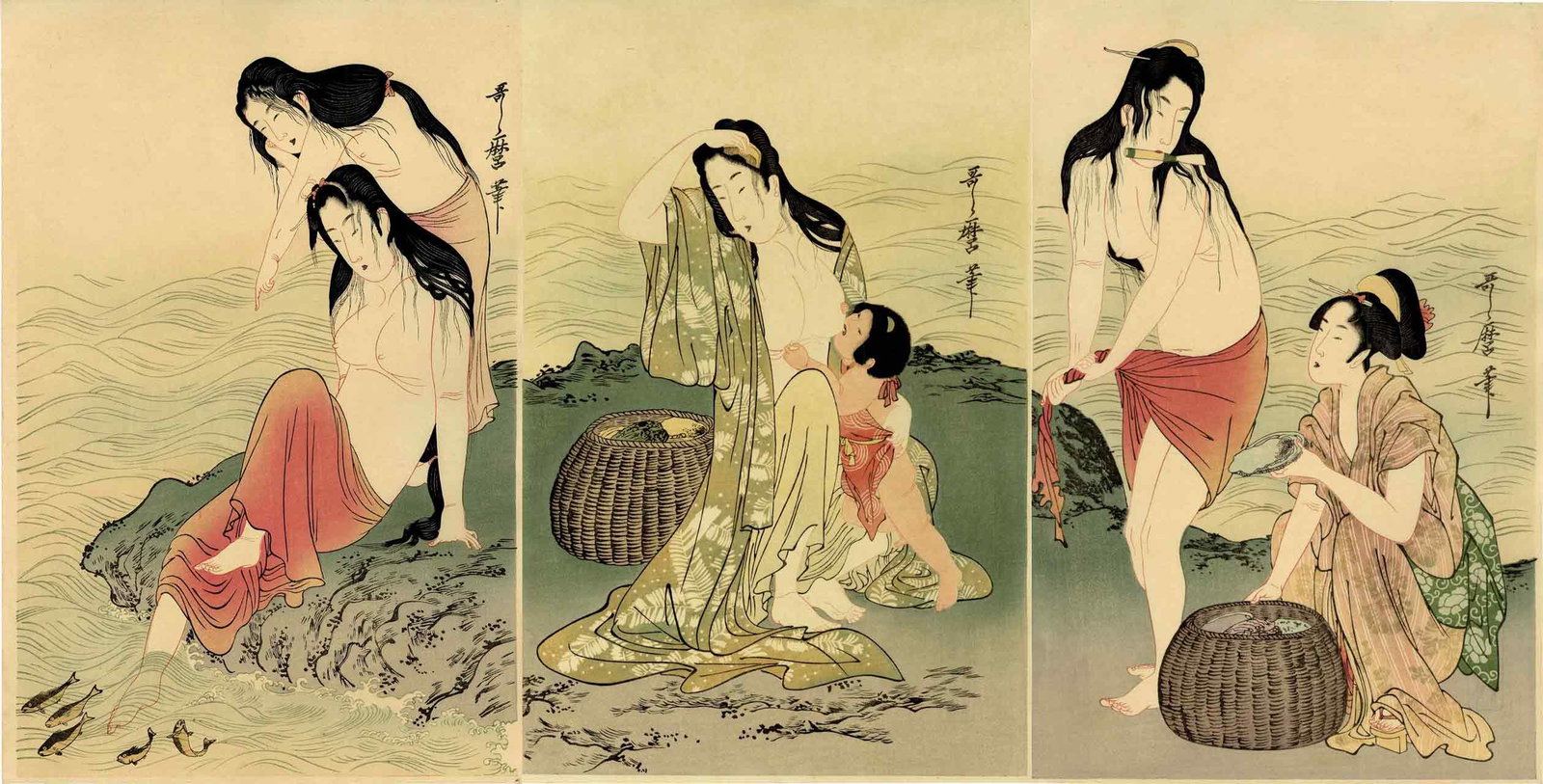 Utamaro Kitagawa: Awabi Divers Triptych NR (1 of 5)