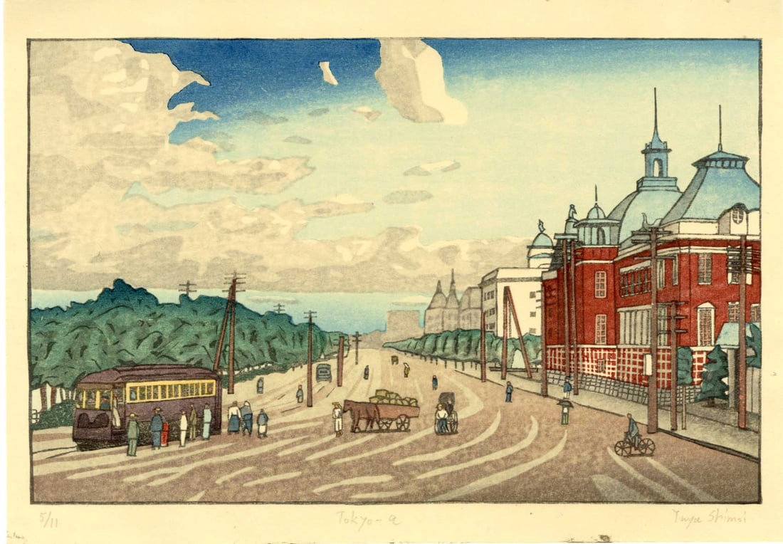 Yuuya Shimoi: Tokyo A 2025 Woodblock 1st Ed: Japanese Woodblock Print, self-published by Yuuya Shimoi SIZE IN INCHES: chuban, 8 x 12 inches YUUYA SHIMOI (born 1987) is a highly skilled traditional Japanese woodblock craftsman based in Japan. Whi
