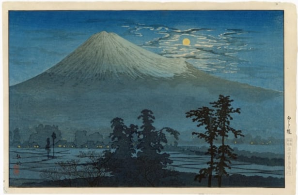 Shotei Takahashi: Mt. Fuji Beneath the Full Moon 1930 1st Ed Woodblock (1 of 2)
