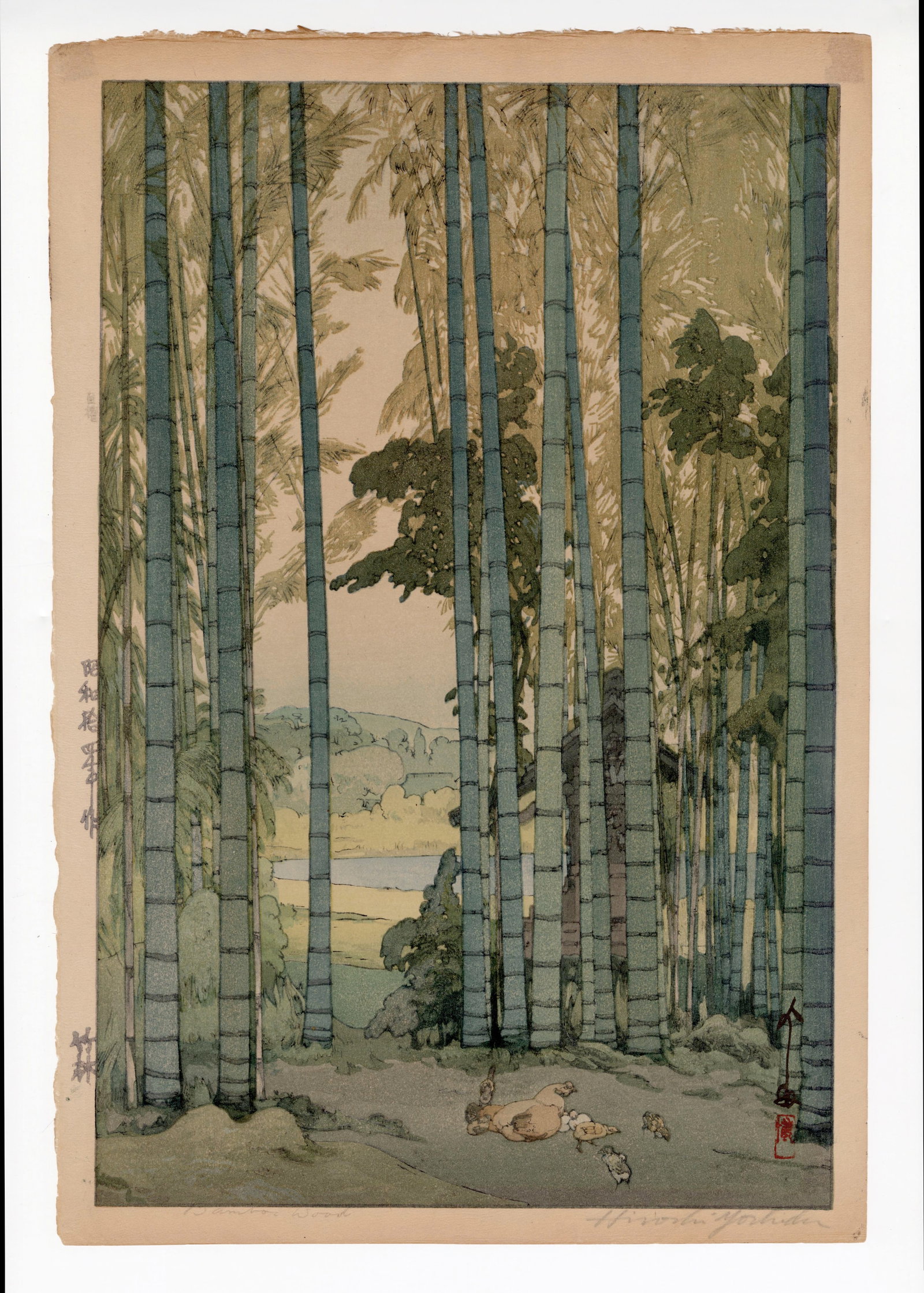 Yoshida Hiroshi: Bamboo Wood 1939 Woodblock: Japanese Woodblock Print, 1926, self-published, pencil signed, early Jizuri seal, Lifetime Edition SIZE IN INCHES: 15.875 x 10.625 inches COMMENTS: On a woodblock print by Hiroshi Yoshida, the jizuri 