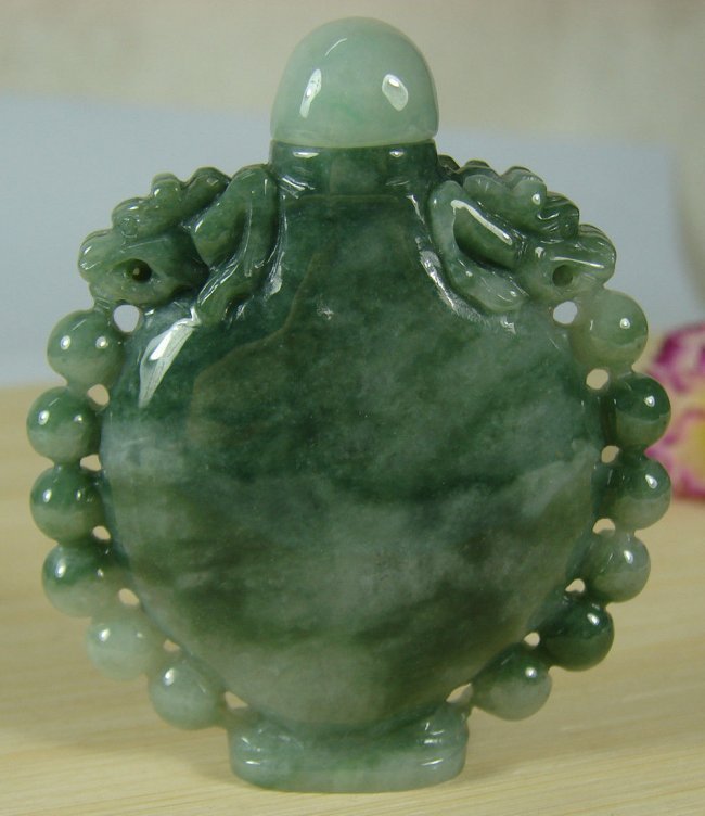 NATURAL DRAGON JADEITE JADE SNUFF BOTTLE w/ CERTIFICATE (1 of 5)