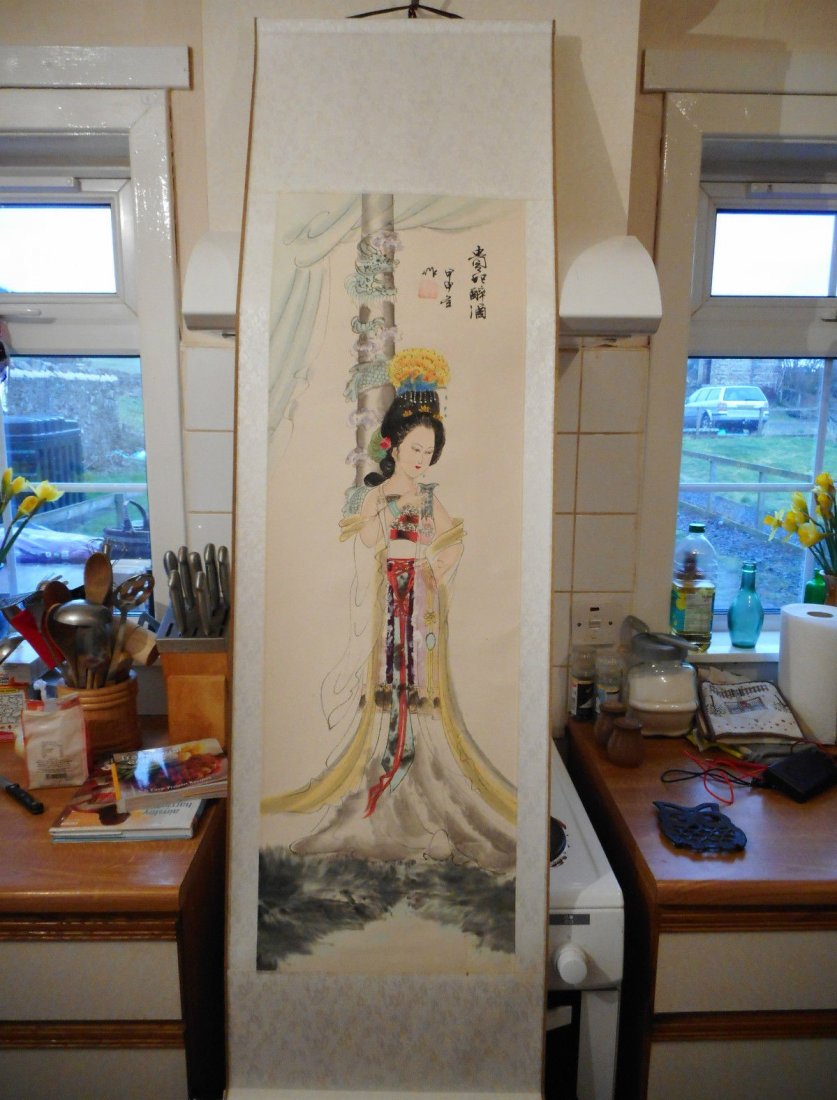 BEAUTIFUL INK CHINESE LADY PAINTING W/ CALLIGRAPHY SIGN (1 of 7)