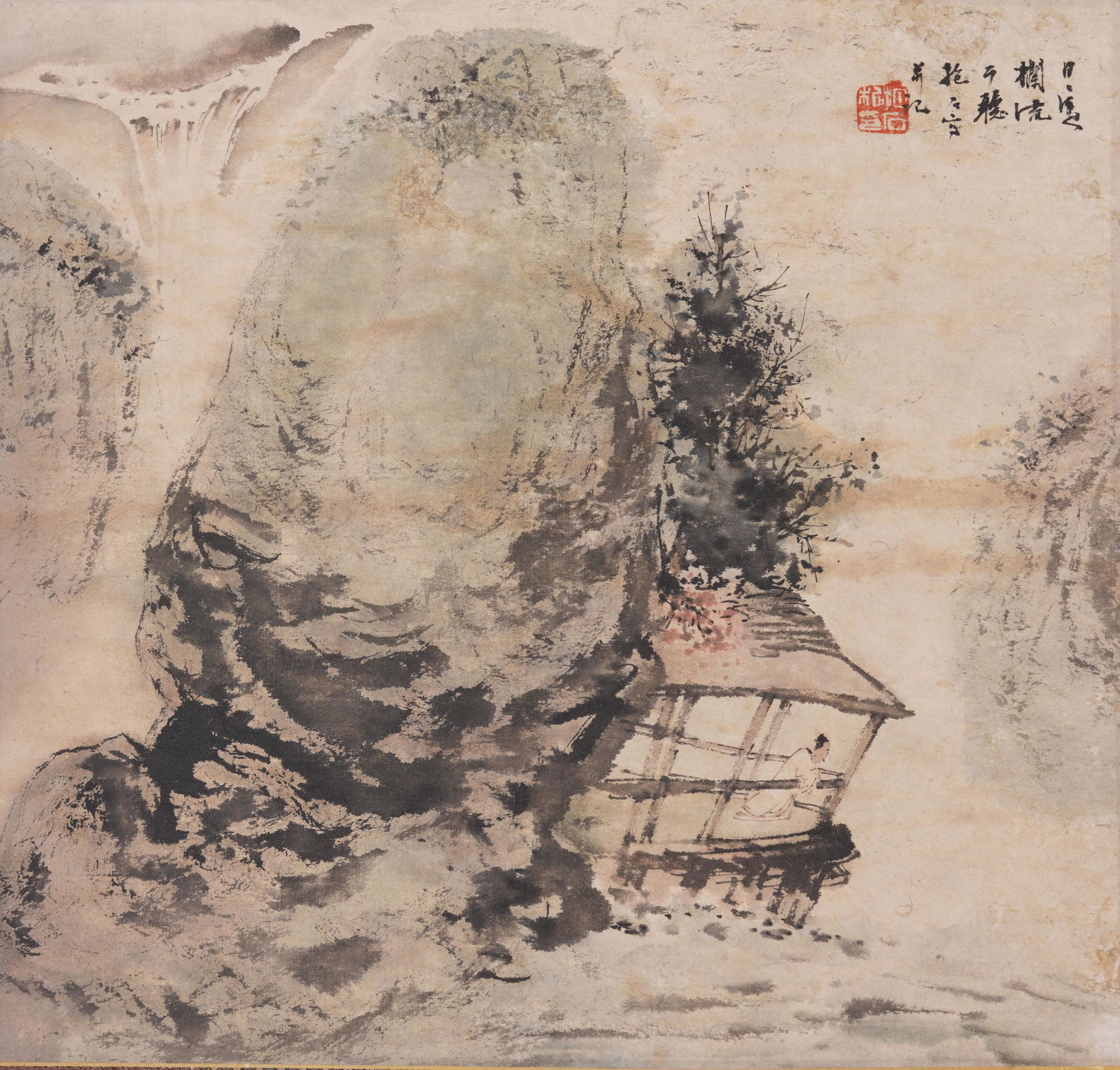 Fu Baoshi: color and ink landscape painting: Fu Baoshi: color and ink landscape painting Fu Baoshi: color and ink landscape painting, signed, with seal marks, unframed 13 1/2 in (34.0 cm) x 12 5/8 in (32.0 cm) Provenance: Private Southern Califo