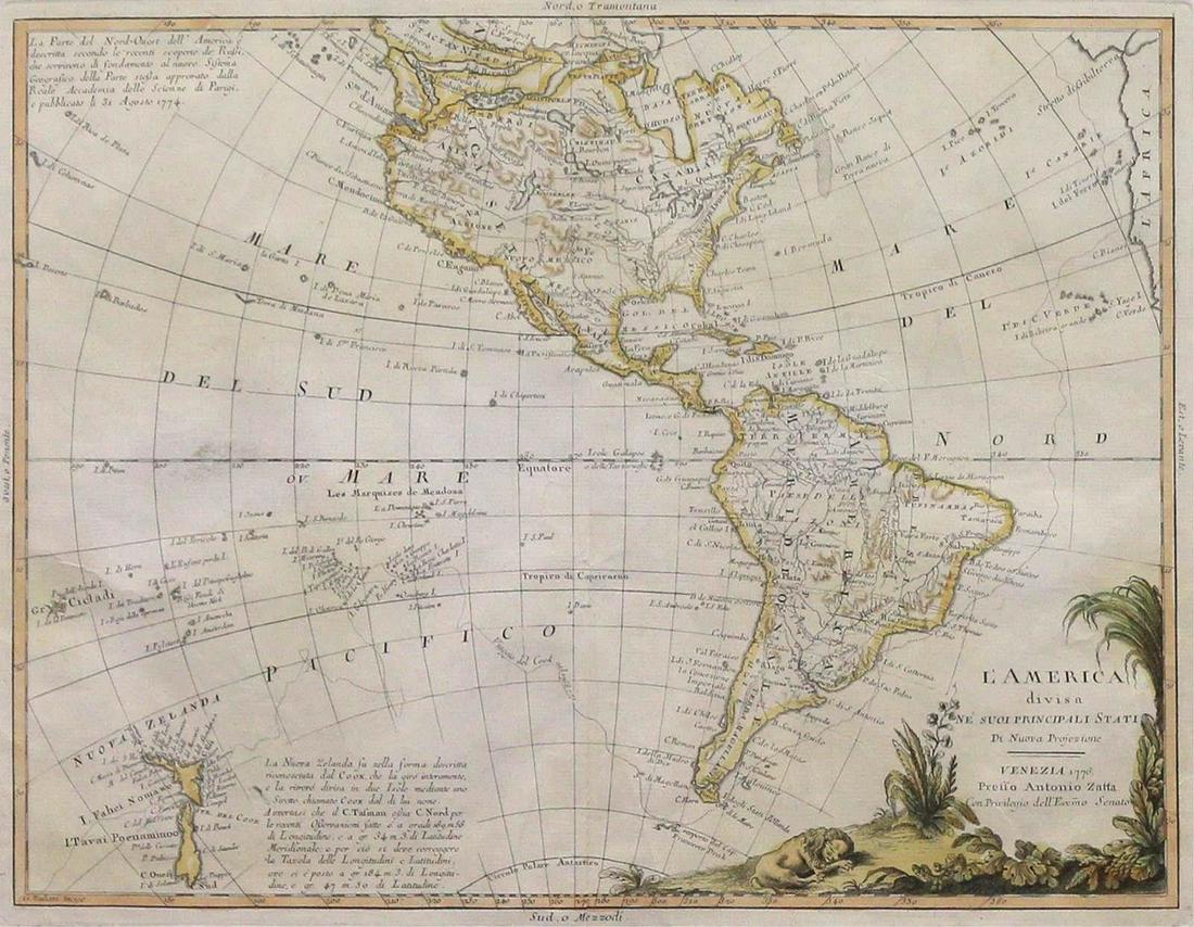 A Vintage Historical Map of America: A Vintage Historical Map of America Copper engraved map with hand colored outline, depicting North and South Aemrica. Framed. 12 x 16 in