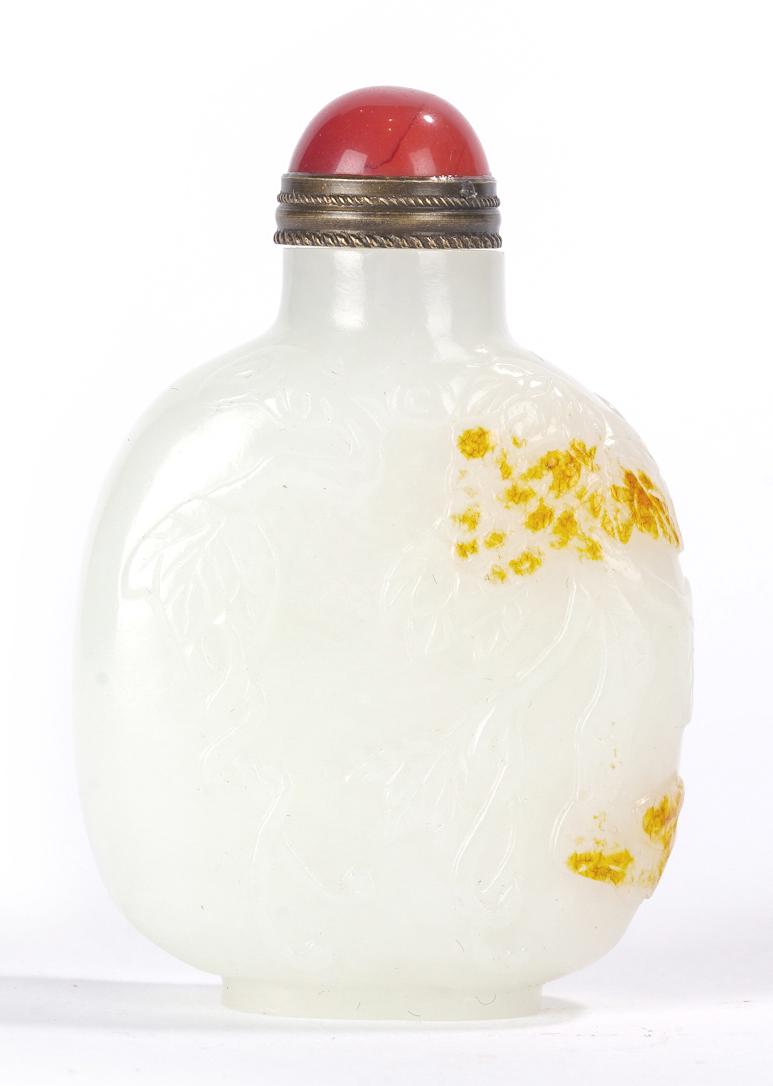 Chinese Nephrite White Jade Snuff Bottle with Skin (1 of 8)