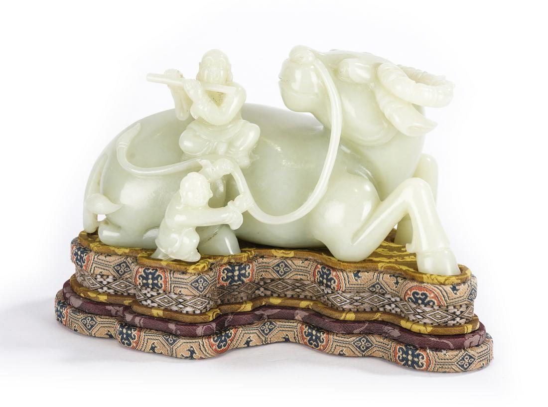Chinese White Jade Carved Boys and Buffalo (1 of 9)