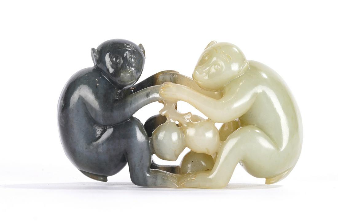 Chinese Black and White Jade Monkeys Figural Group (1 of 7)