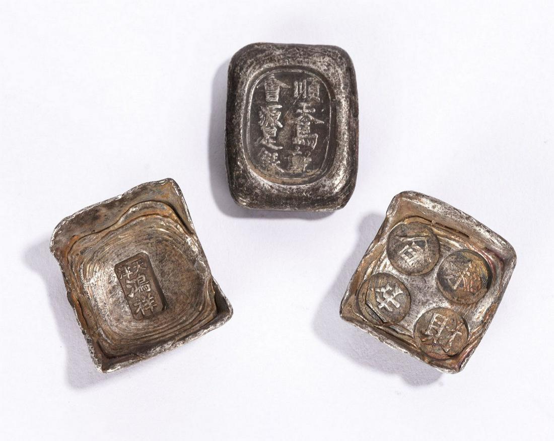 Group of Three Chinese Square Silver Ingots (1 of 11)
