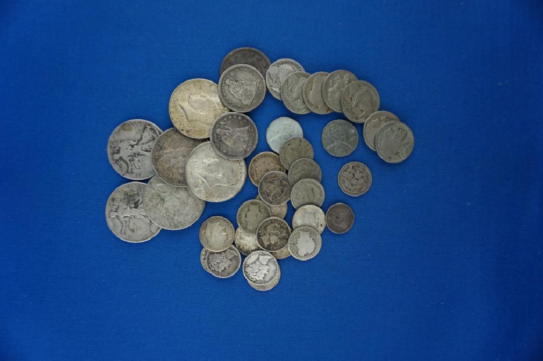 (37) ASSORTED US COINS: (3) 1925-1940 Mercury Dimes; (2) Steel Pennies; (4) 1865-1875 $.03 silver coins; (1) 1862 half dime; (7) Roosevelt Dimes; (1) 1846 one cent; (2) 1936 & 1942 Liberty half dollars; (1)1893 Columbian Exp