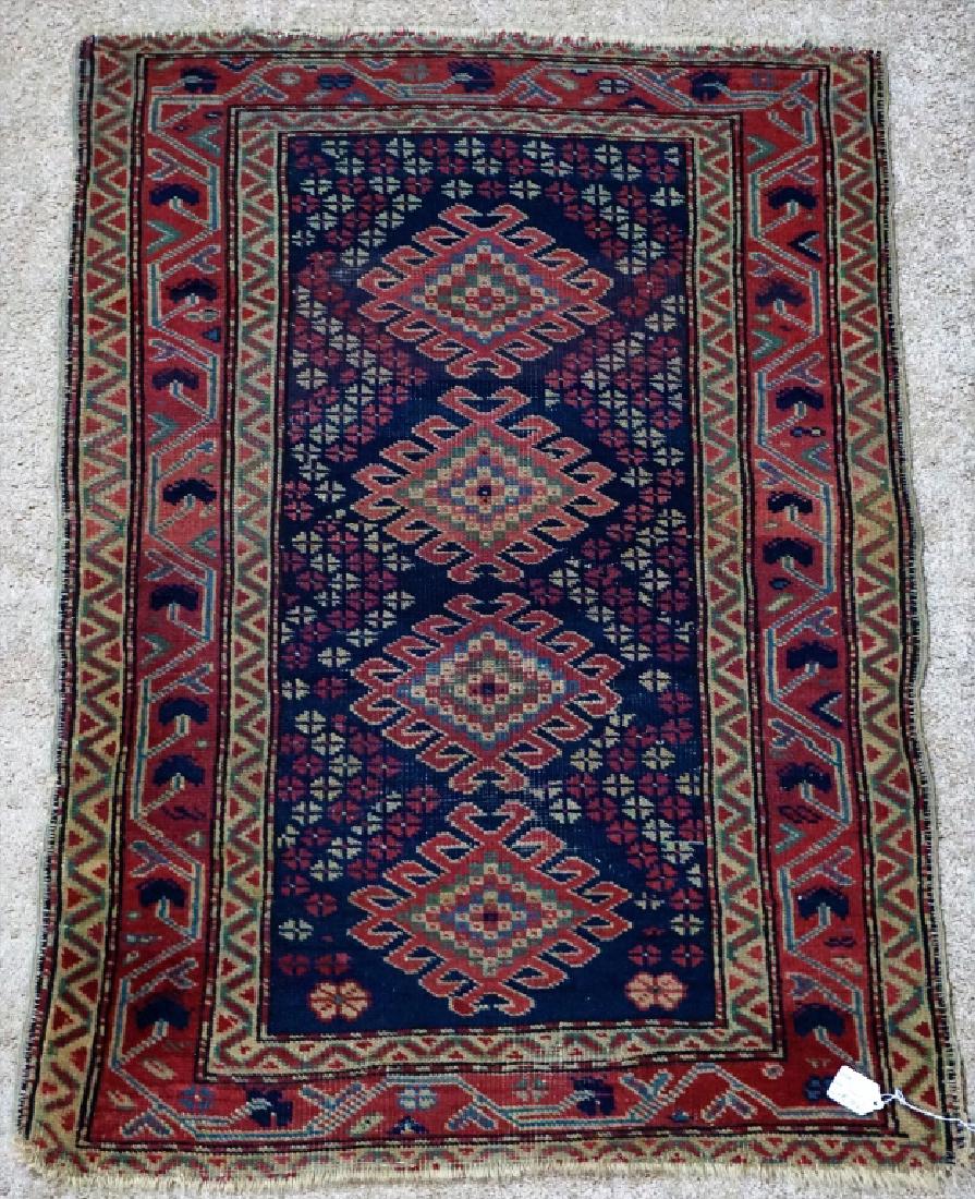 ANTIQUE 1920'S TURKISH VILLAGE CARPET: Dimensions: 2'8.5" x 3'11" Condition Worn spots all over