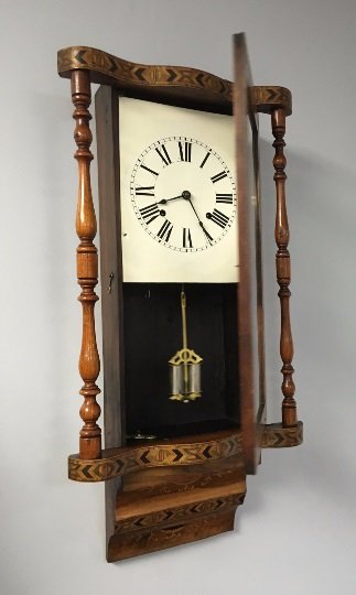 HAND CARVED WOODEN INLAY WALL CLOCK (1 of 11)