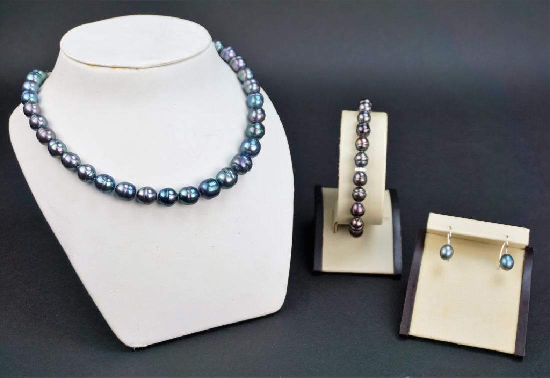 14K TAHITAIN PEARL NECKLACE EARRING & BRACELET SET (1 of 8)