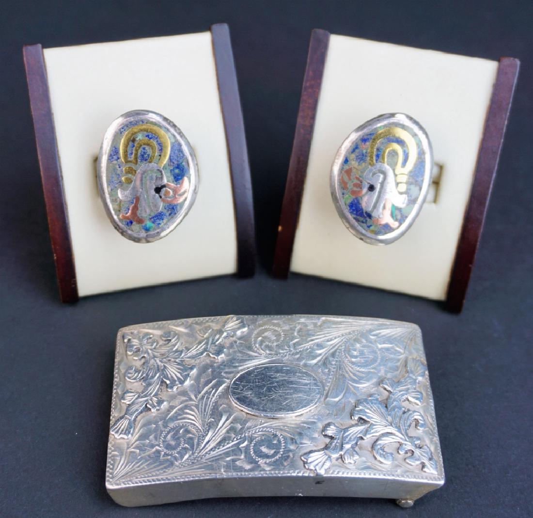 STERLING SILVER BELT BUCKLE AND CUFFLINKS (1 of 5)
