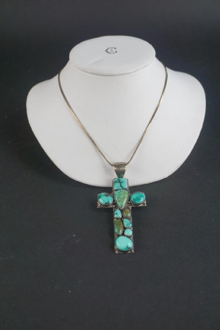 STERLING AND TURQUOISE CROSS AND CHAIN (1 of 2)
