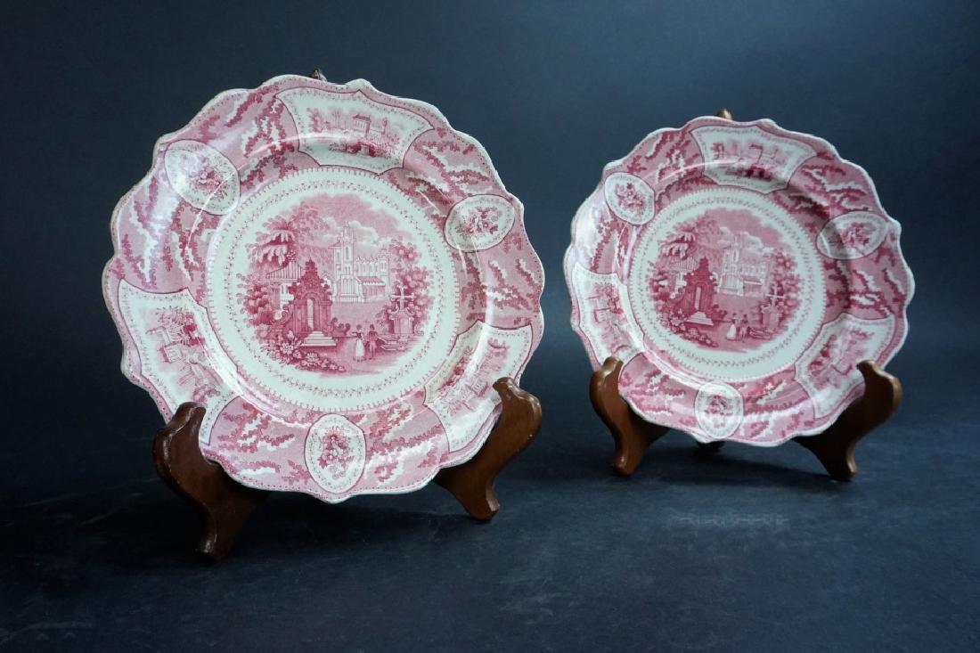 (2) RED TRANSFERWARE STONEWARE "VALENCIA" PLATES (1 of 3)