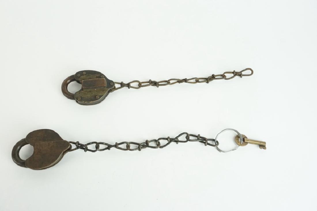 PAIR OF ANTIQUE BRASS & STEEL RAILROAD LOCKS (1 of 8)