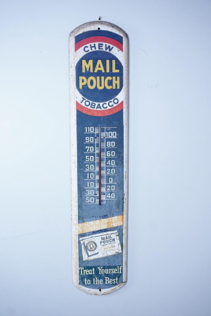 VINTAGE METAL MAIL POUCH TOBACCO THERMOMETER