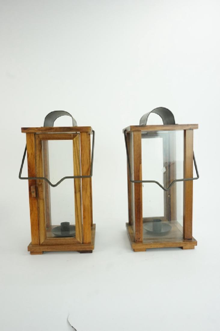 PAIR OF WOOD & GLASS LANTERNS (1 of 6)