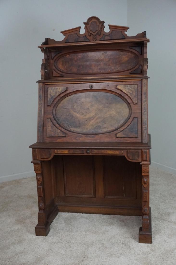 ANTIQUE WALNUT & BURL KNEE HOLE DESK (1 of 10)