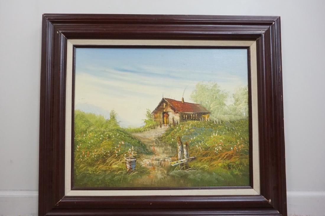 R. KAY OIL ON BOARD BARN SCENE (1 of 4)