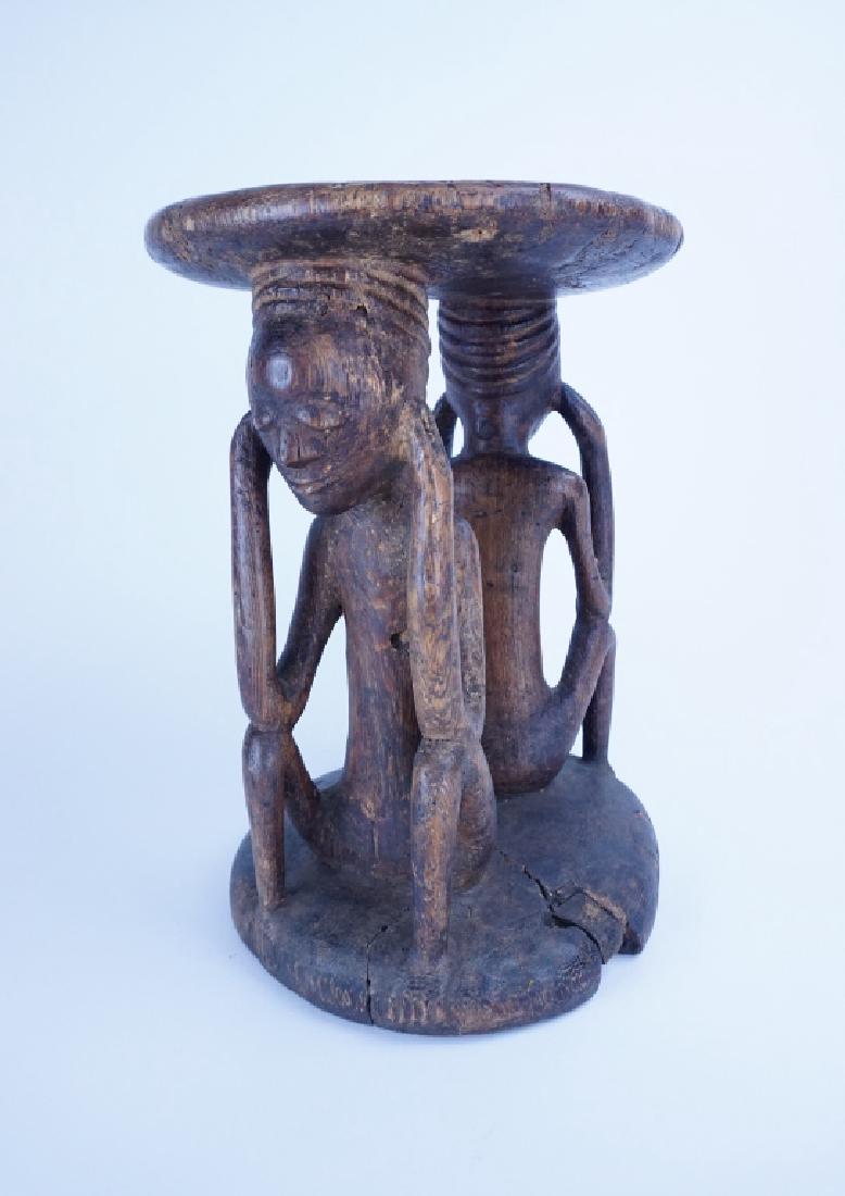 AFRICAN CARVED WOOD FIGURAL STOOL (1 of 5)