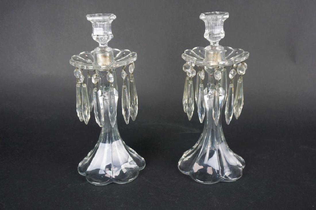 PAIR ANTIQUE HEISEY GLASS CANDLE HOLDERS