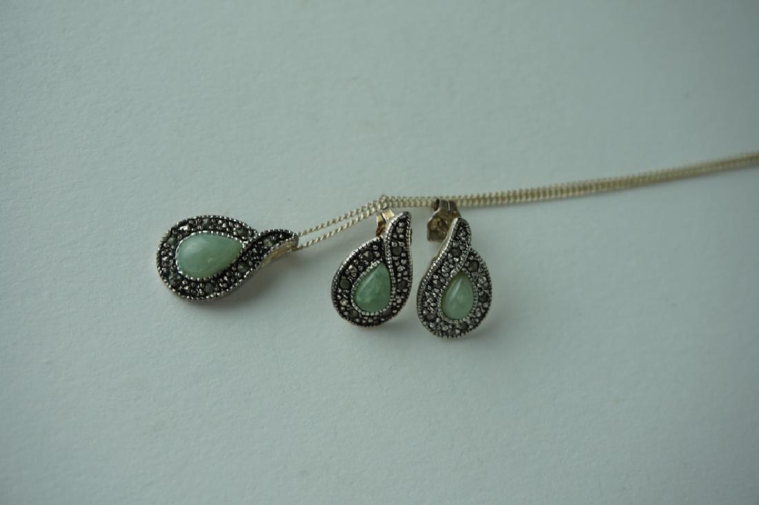 2pc STERLING & JADE NECKLACE PENDANT & EARRING SET (1 of 5)