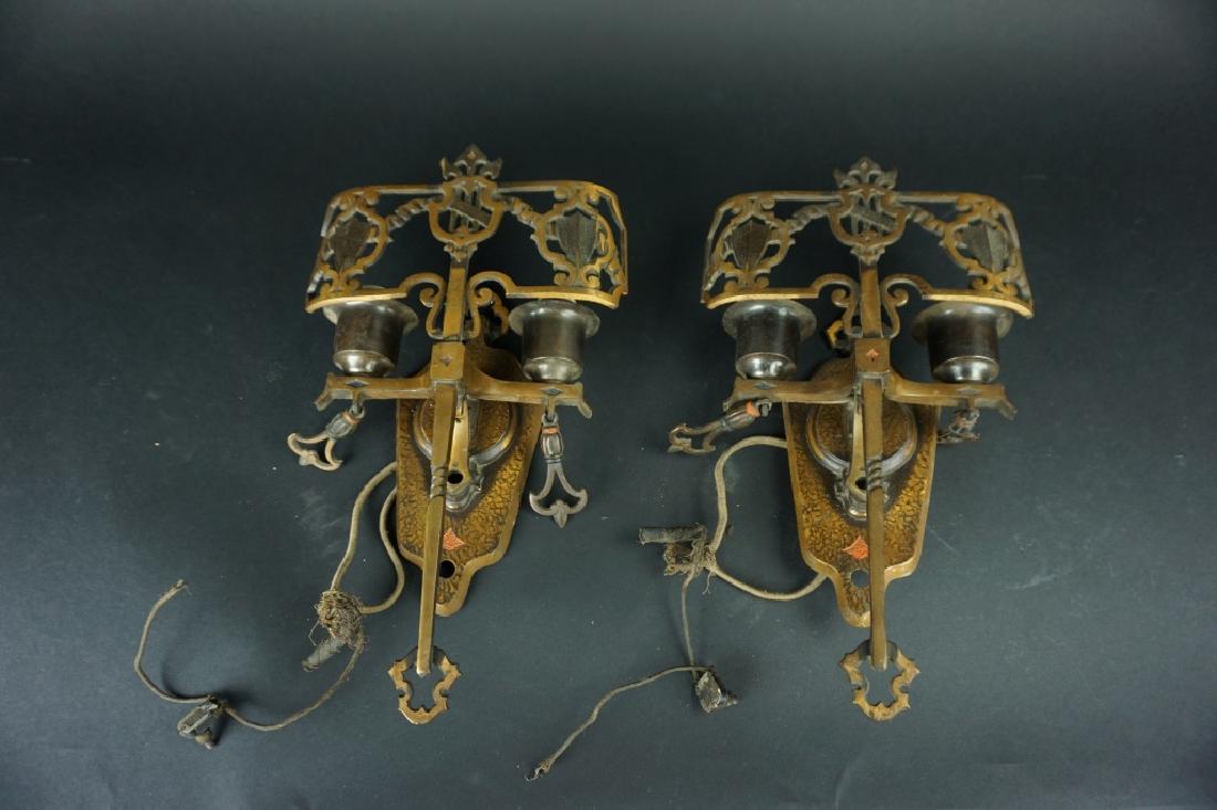 PAIR OF ANTIQUE ELECTRIC BRASS WALL SCONCES (1 of 4)