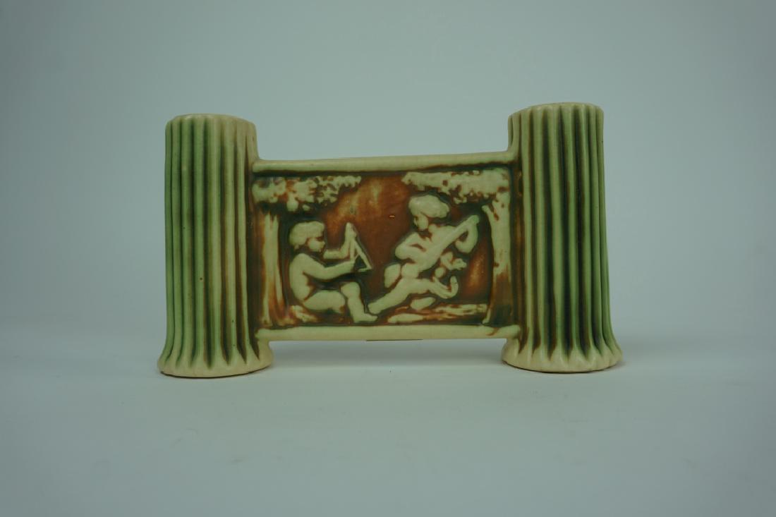 ANTIQUE ROSEVILLE DONATELLO DOUBLE VASE (1 of 5)