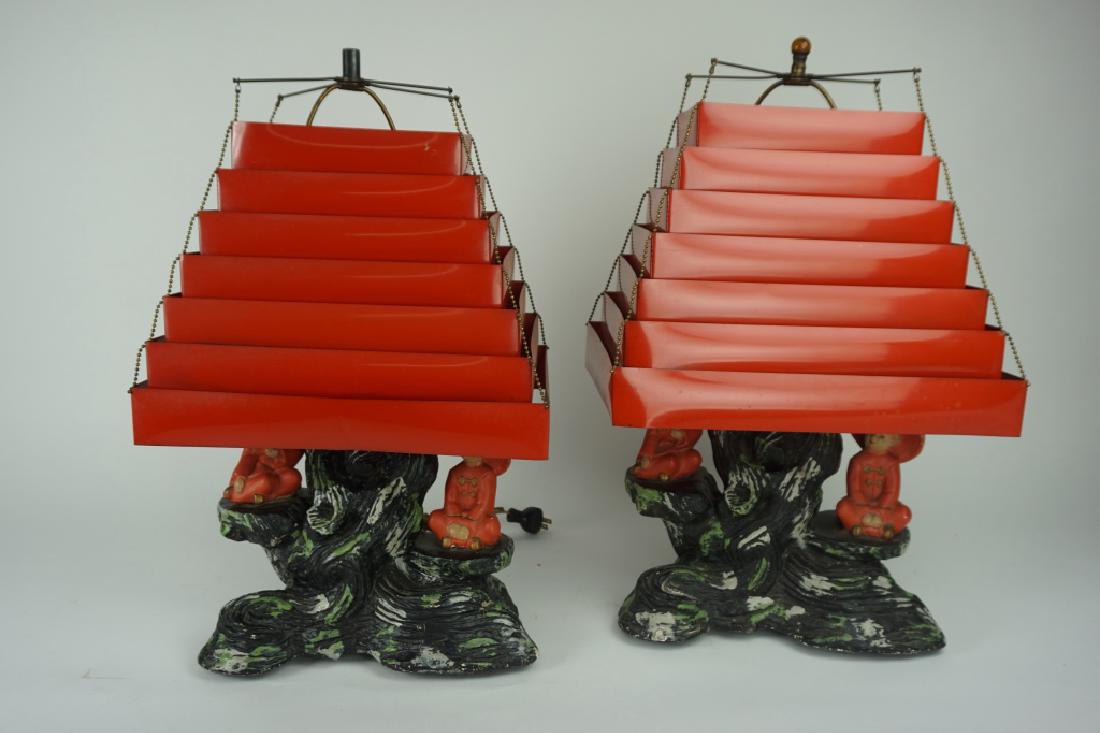 PAIR VINTAGE ORIENTAL CERAMIC TABLE LAMPS (1 of 6)