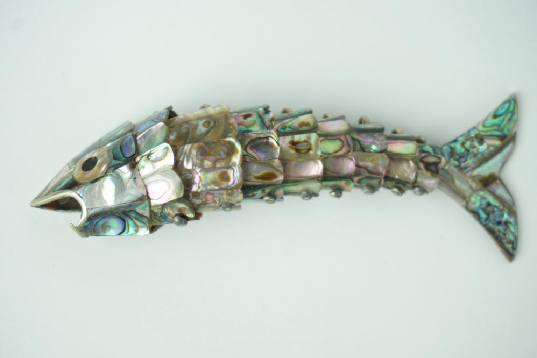 VINTAGE ABALONE ARTICULATED FISH BOTTLE OPENER