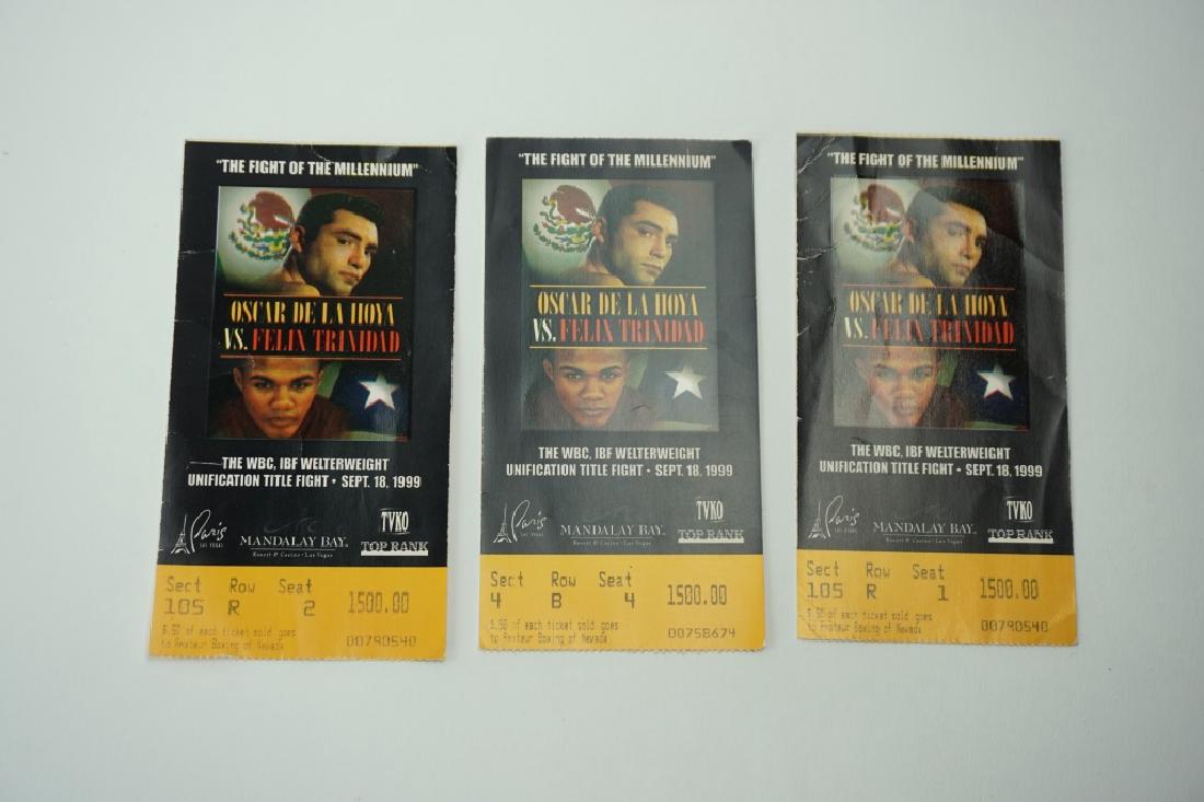 (3) 1999 DE LA HOYA VS TRINIDAD TICKET STUBS: (3) 1999 DE LA HOYA VS TRINIDAD TICKET STUBS – (3) 1999 Oscar De La Hoya VS. Felix Trinidad ticket stubs; fight held September 18th 1999 ; Condition - Tickets have creases and fold marks