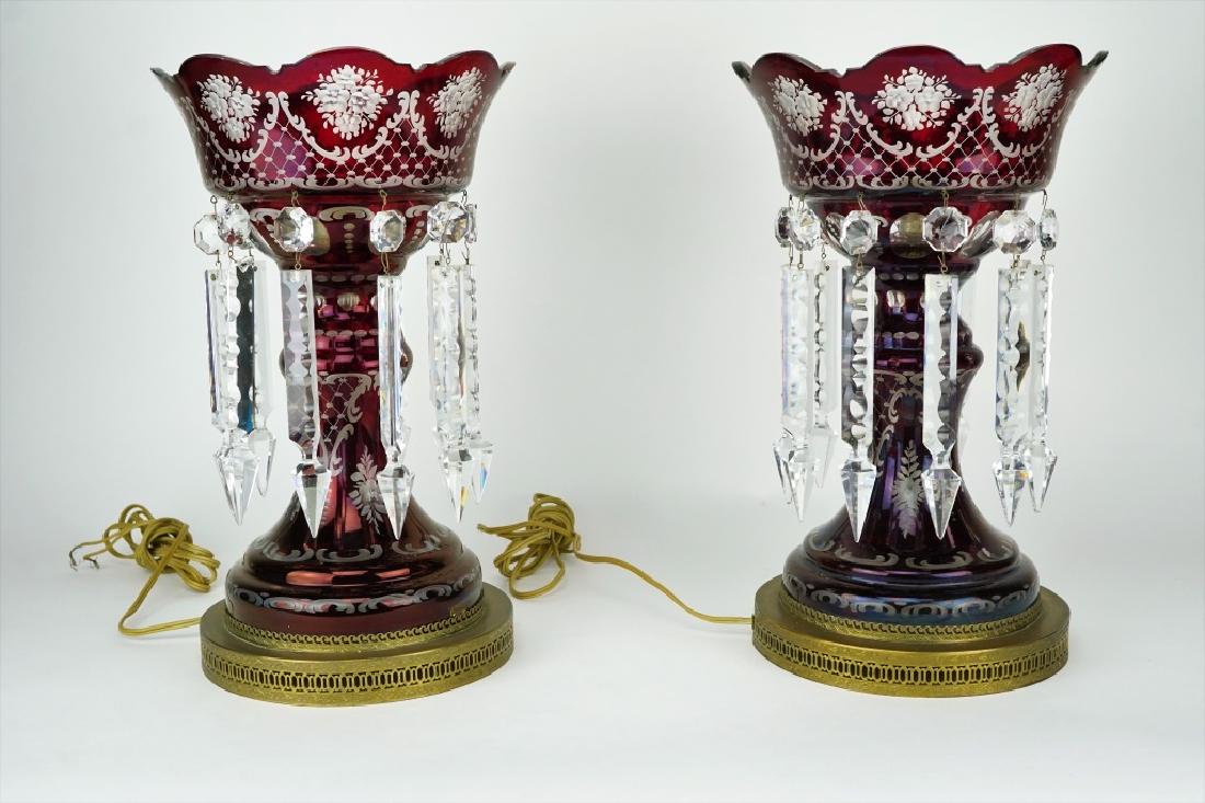 PAIR VINTAGE RED GLASS LUSTRES (1 of 6)