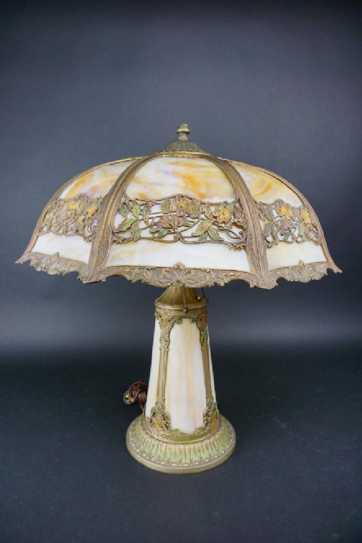 LIGHTHOUSE STYLE SLAG GLASS LAMP W/ 8-PANEL SHADE (1 of 9)