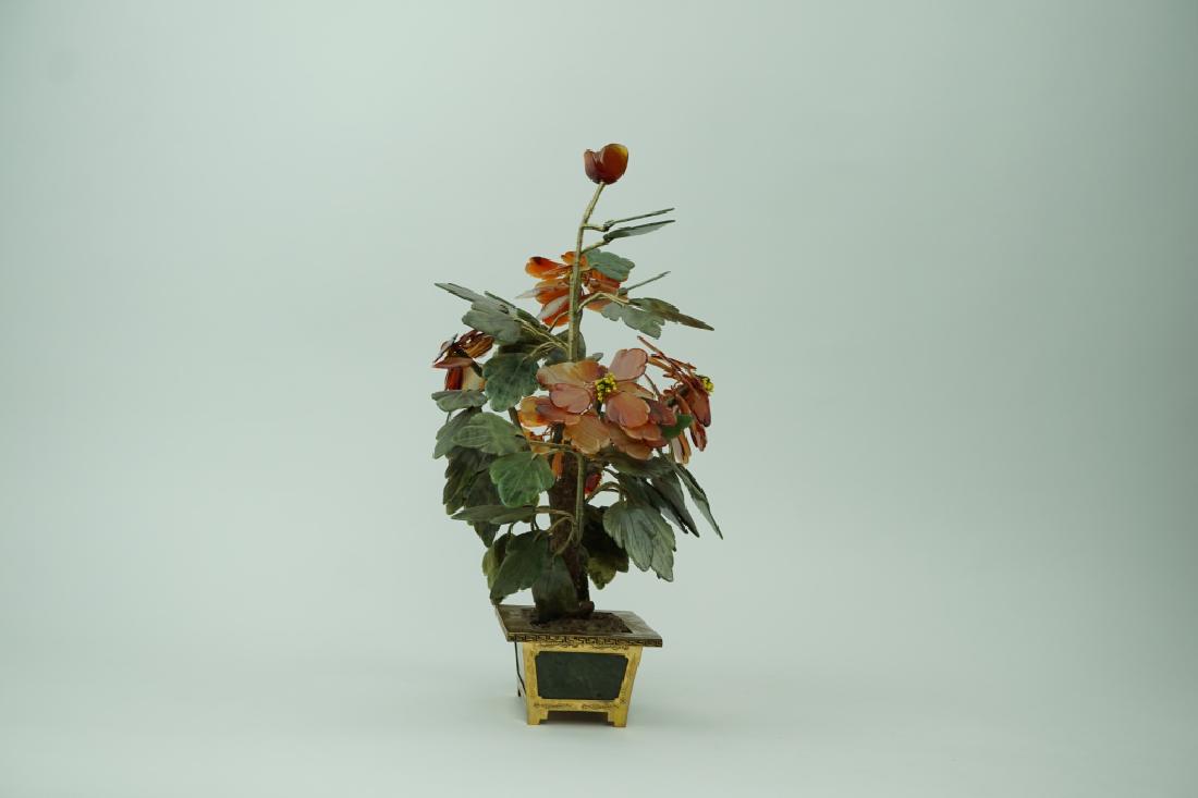 VINTAGE CARVED HARDSTONE & JADE TREE (1 of 6)