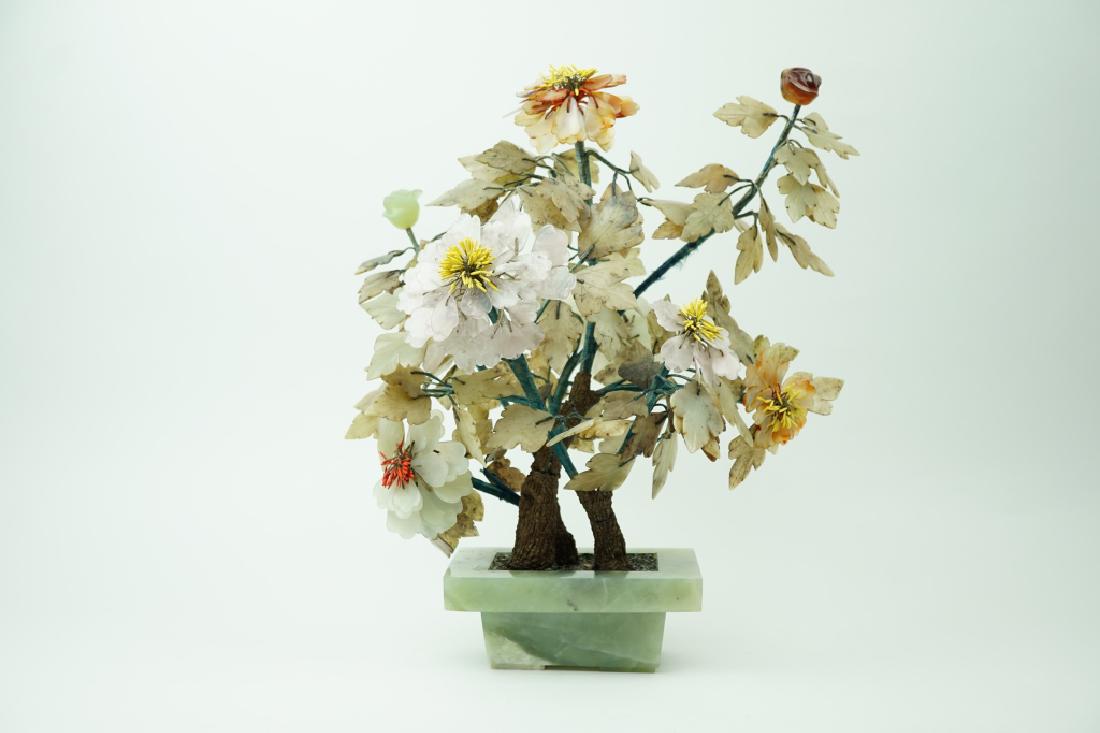 VINTAGE CARVED HARDSTONE & JADE TREE (1 of 6)