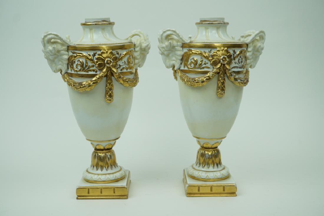 PAIR OF ANTIQUE CAPODIMONTE FIGURAL PORCELAIN URNS (1 of 8)