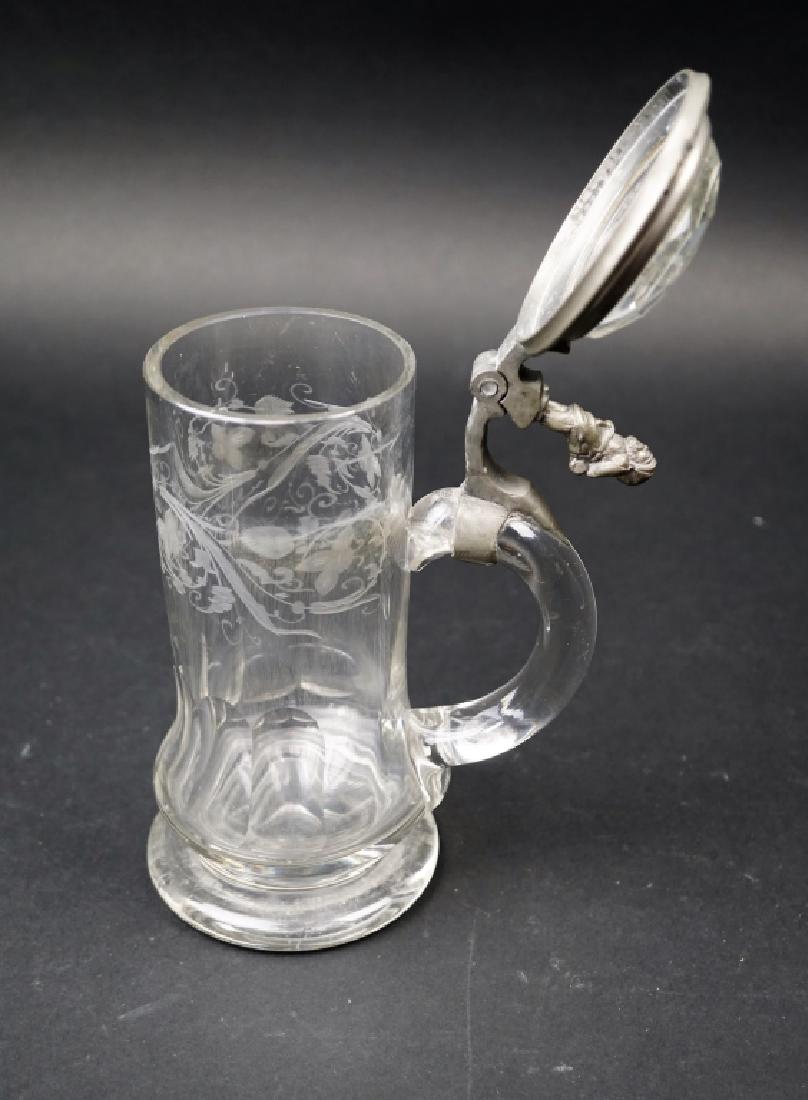 19TH CENTURY ETCHED GLASS AND PEWTER STEIN (1 of 6)