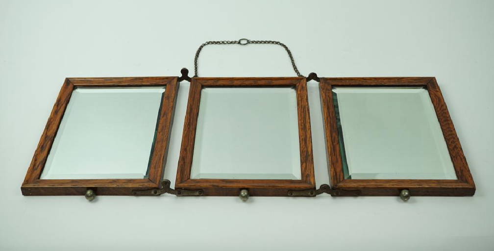 Antique Oak Tri Fold Shaving Mirror