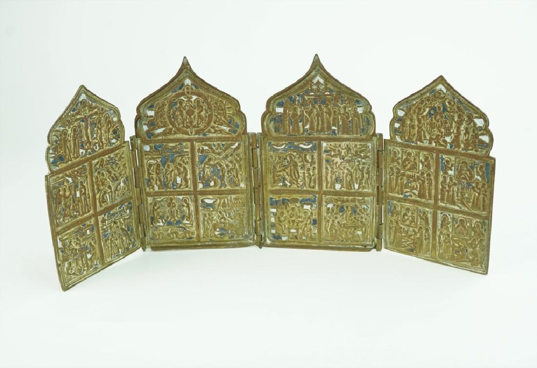 ANTIQUE RUSSIAN 4-PANEL NEW TESTAMENT BRONZE ICON (1 of 3)