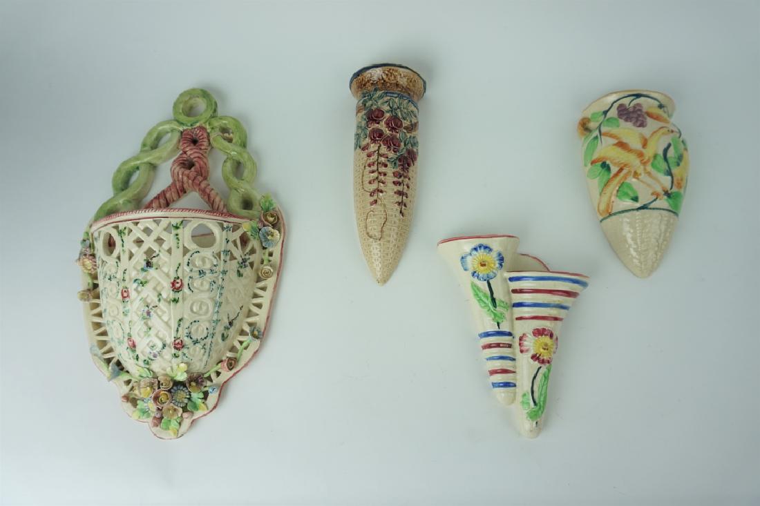 (4) ASSORTED ANTIQUE PORCELAIN WALL POCKETS (1 of 6)