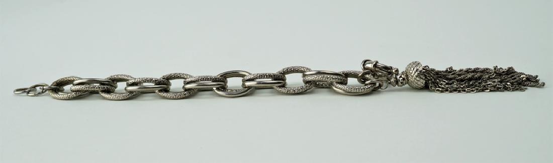 SILVER TASSEL BRACELET 7" TEXTURED LINKS (1 of 3)