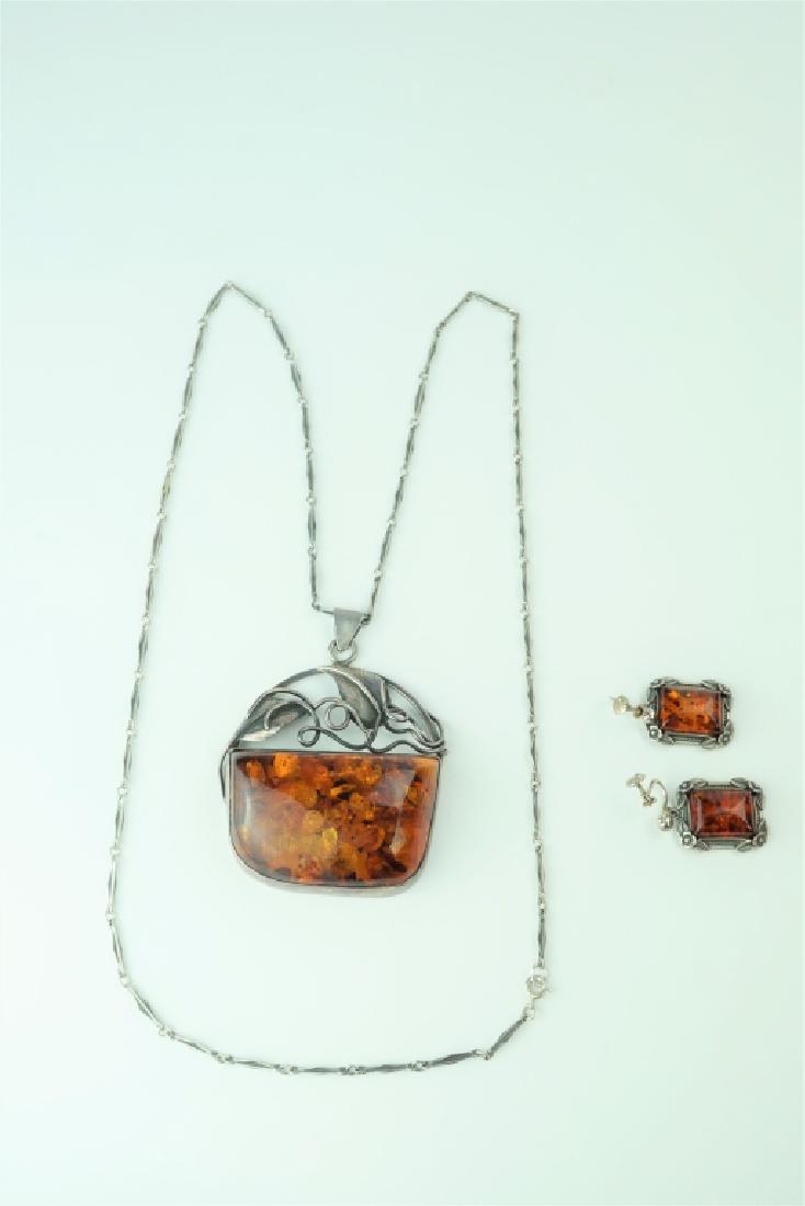 2pcs STERLING & AMBER JEWELRY SET (1 of 7)