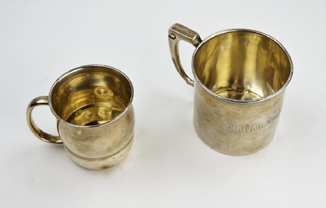 (2) STERLING SILVER CUPS: (2) STERLING SILVER CUPS Bigger cup engraved "Marion Kimball Clark" on front and "Sterling 3048" on bottom. Smaller cup engraved "Barbara Louis" on front bottom marked "Towle Sterling". ; Condition - 
