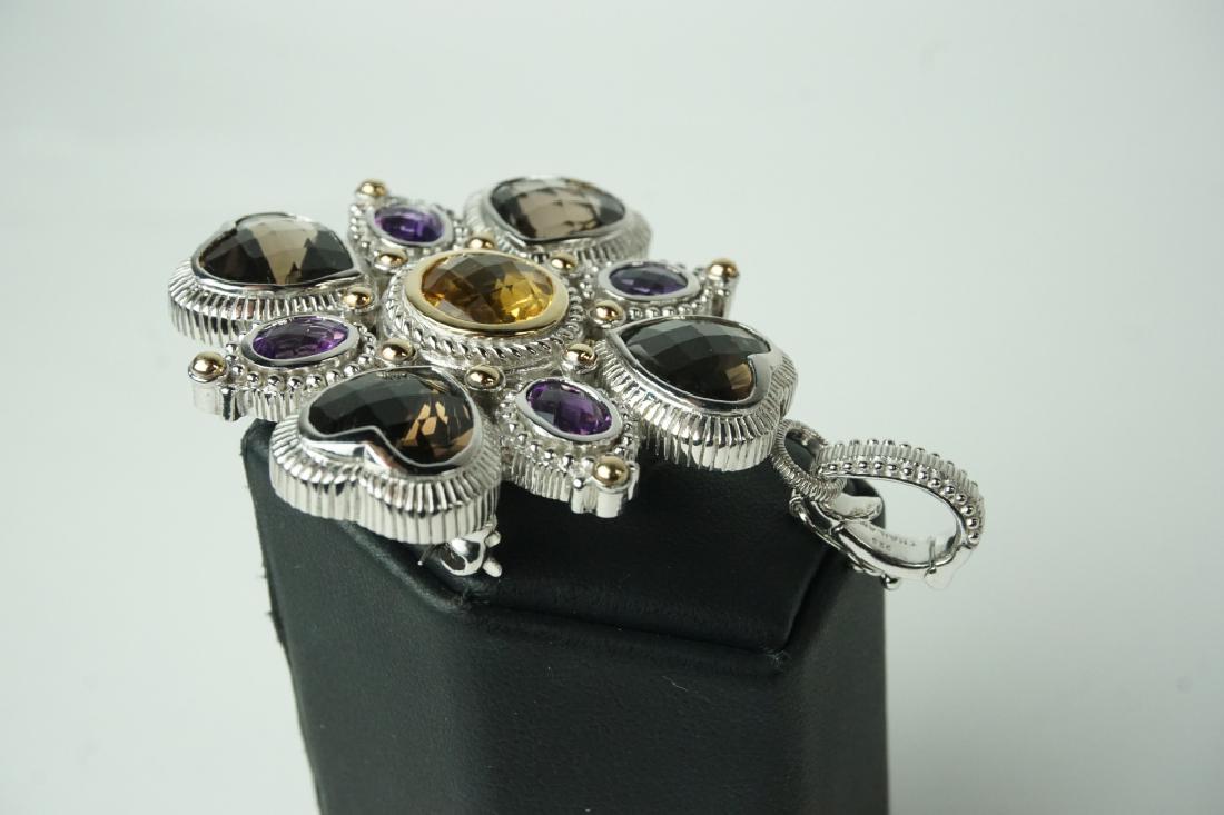 JUDITH RIPKA PIN/PENDANT: JUDITH RIPKA PIN/PENDANT Smokey quartz hearts on extreme top, bottom, left and right with oval amethysts in between, all surrounding a center citrine; This beautiful piece is not only a pin, but a pen