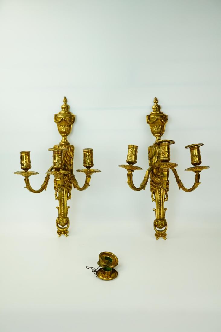 PAIR OF VINTAGE BRASS 3-LIGHT WALL SCONCES (1 of 6)