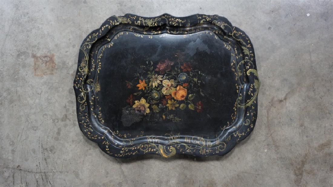 ANTIQUE TOLE PAINTED PAPER MACHE TRAY (1 of 6)