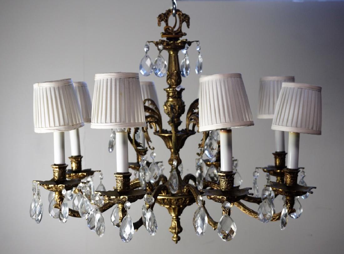 19th CENT FRENCH GILT BRASS & CRYSTAL CHANDELIER (1 of 6)